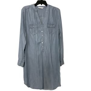 Boston Proper Blue Chambray Button Front Roll Sleeve Shirt Dress Size 6